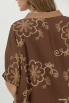 Floral Embroidered Split Neck Blouse-Blouse-Umgee-Stuffology - Where Vintage Meets Modern, A Boutique for Real Women in Crosbyton, TX