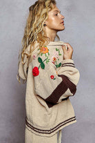POL Clothing - Striped pattern 3D embroidered hoodie zip-up sweater top-Pol Clothing-Stuffology - Where Vintage Meets Modern, A Boutique for Real Women in Crosbyton, TX