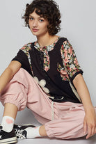 POL Clothing Round Neck Short Sleeve Floral Knit Rib Top-Loose Fit Top-Pol Clothing-Stuffology - Where Vintage Meets Modern, A Boutique for Real Women in Crosbyton, TX