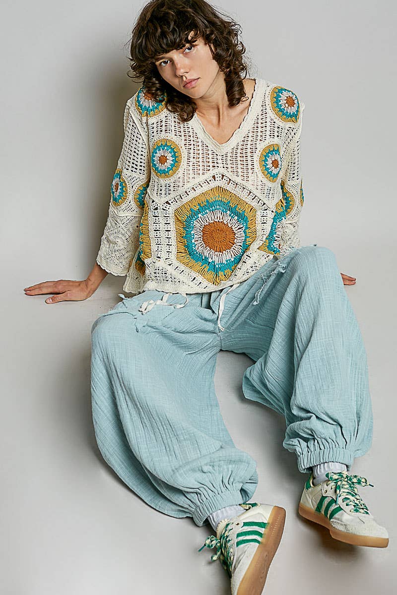 V-Neck Granny Circle Motif Scalloped Edge Crochet Top-Crochet Top-Pol Clothing-Stuffology - Where Vintage Meets Modern, A Boutique for Real Women in Crosbyton, TX