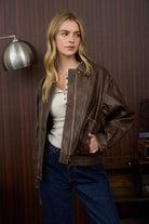 COLLARED ZIP-UP WASHED FAUX LEATHER JACKET-J.O.A-Stuffology - Where Vintage Meets Modern, A Boutique for Real Women in Crosbyton, TX