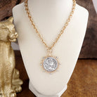 Radiant Relic – Coin Medallion Necklace with Crystal Halo-Necklaces-PennyLine inc-Stuffology - Where Vintage Meets Modern, A Boutique for Real Women in Crosbyton, TX
