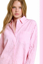Collared Contrast Stripe Button Down Shirt-La Miel-Stuffology - Where Vintage Meets Modern, A Boutique for Real Women in Crosbyton, TX