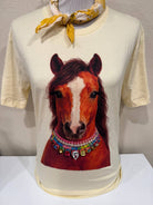 Jeweled Collar Horse on White Graphic Tee-Graphic Tees-Bling-A-GoGo, LLC-Stuffology - Where Vintage Meets Modern, A Boutique for Real Women in Crosbyton, TX