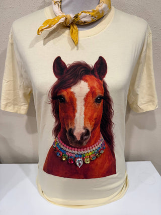 Jeweled Collar Horse on White Graphic Tee-Graphic Tees-Bling-A-GoGo, LLC-Stuffology - Where Vintage Meets Modern, A Boutique for Real Women in Crosbyton, TX