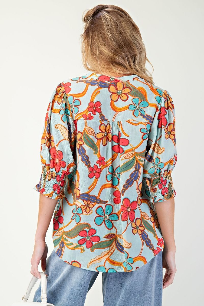 SAGE FLORAL/FLOWER PRINT PEACH BLOSSOM TOP-TOP-EASEL-Stuffology - Where Vintage Meets Modern, A Boutique for Real Women in Crosbyton, TX