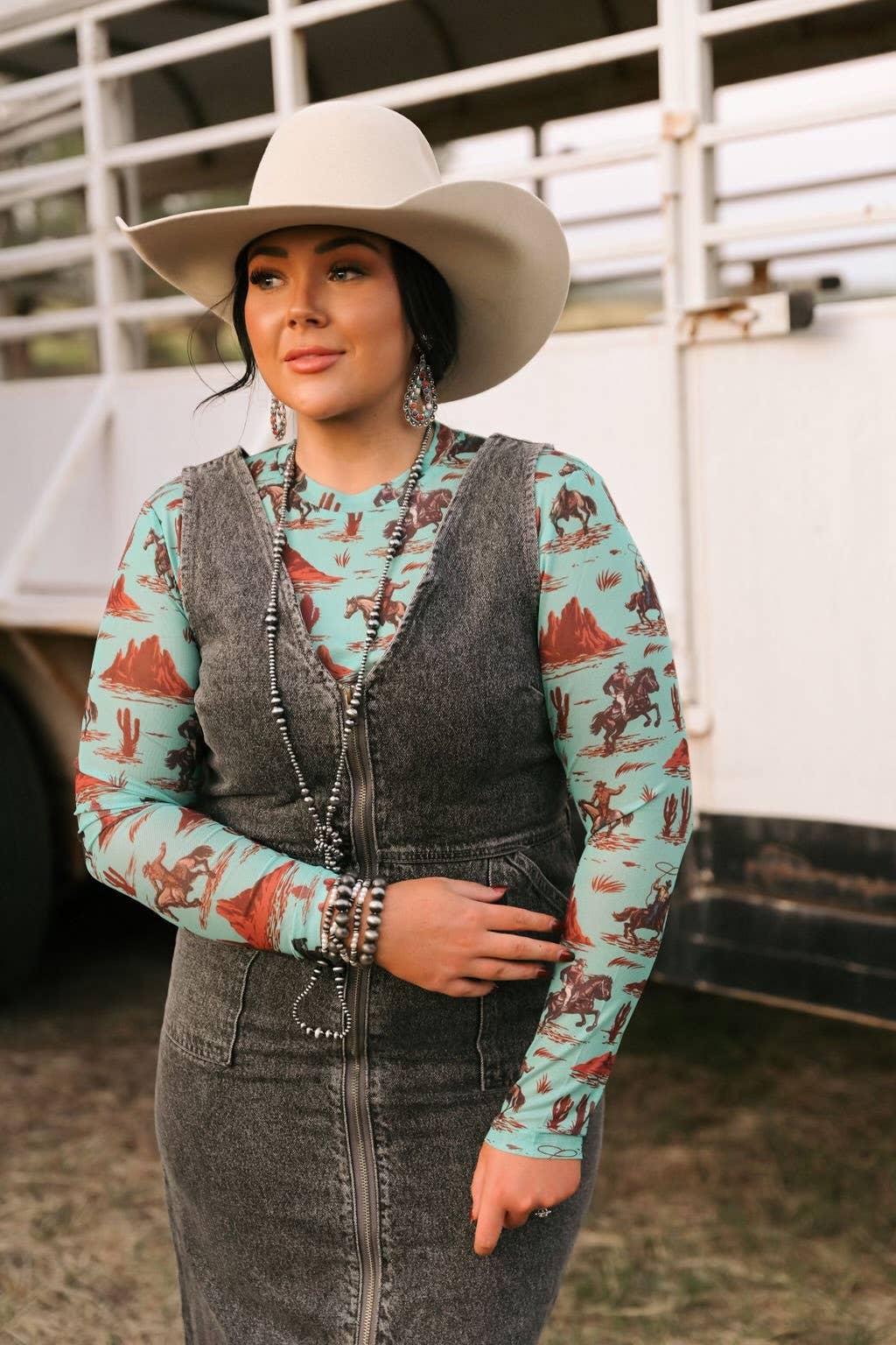 Rusty Aztec Cowboy Mesh Top-MESH TOP-Turquoise Haven-Stuffology - Where Vintage Meets Modern, A Boutique for Real Women in Crosbyton, TX