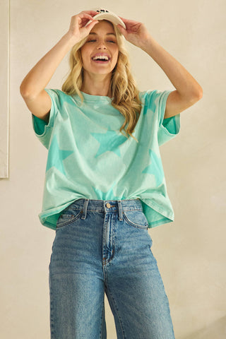 FADED STAR-PRINT OVERSZED TOP-Tees-Sage + Fig-Stuffology - Where Vintage Meets Modern, A Boutique for Real Women in Crosbyton, TX