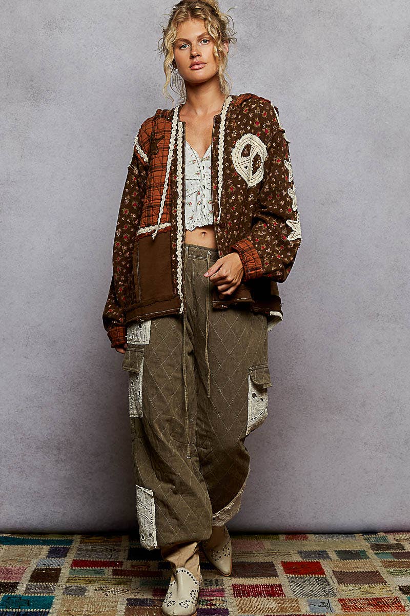 POL Clothing - Star Patch Hoodie Jacket-Hoodie-Pol Clothing-Stuffology - Where Vintage Meets Modern, A Boutique for Real Women in Crosbyton, TX