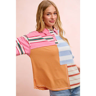 MIX AND MATCH STRIPE COLOR BLOCK PULLOVER TOP