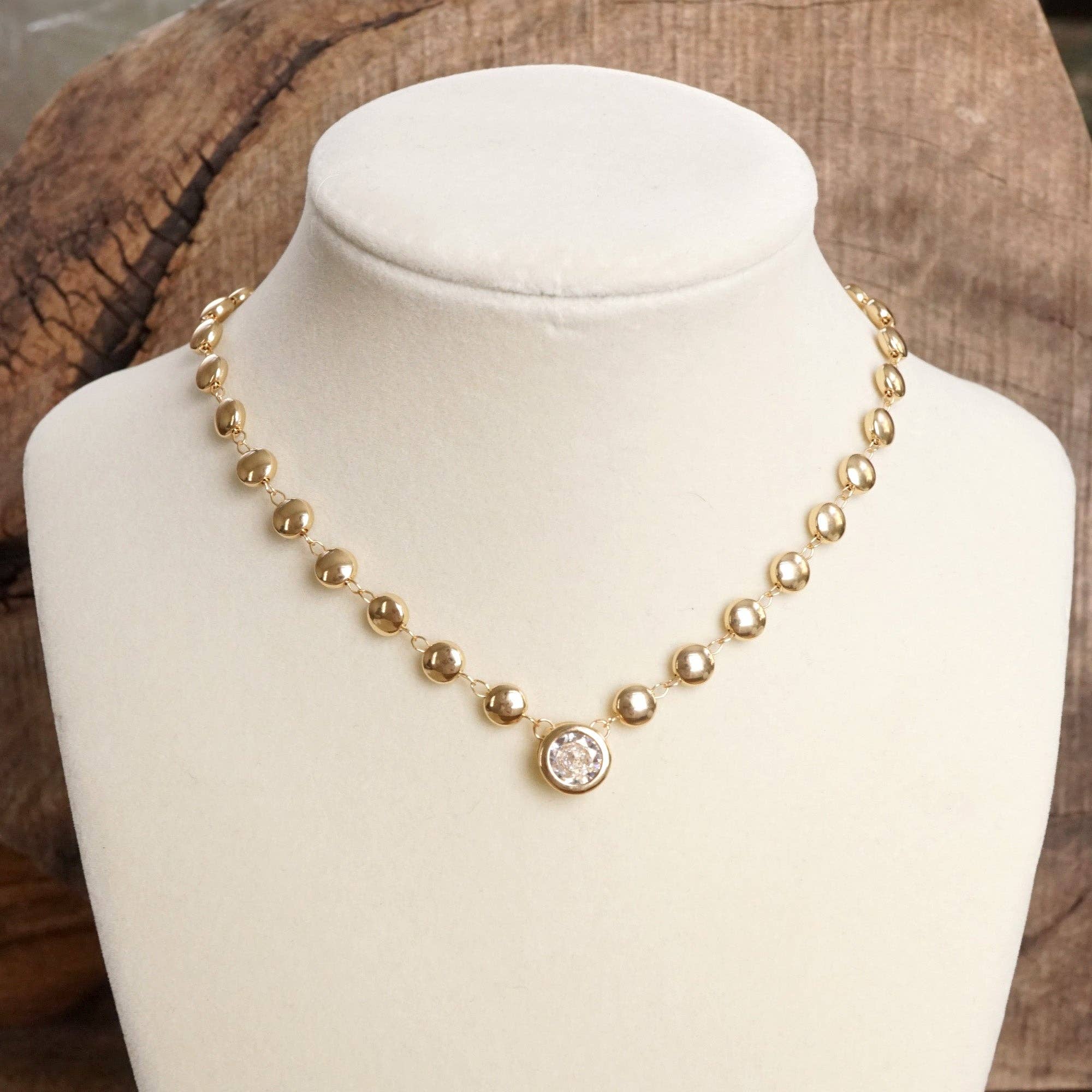Clear Crystal Bezel Pendant Dot Chain Neckline Necklace-Necklaces-PennyLine inc-Stuffology - Where Vintage Meets Modern, A Boutique for Real Women in Crosbyton, TX