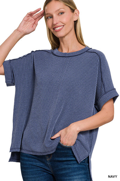 Comfy Round Neck Rib Knit Top-Tops-Zenana-Stuffology - Where Vintage Meets Modern, A Boutique for Real Women in Crosbyton, TX