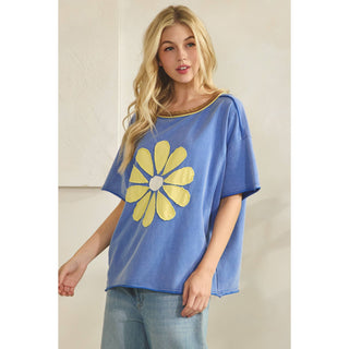 Daisy Applique Tee-Vintage Wash Tee-Sage + Fig-Stuffology - Where Vintage Meets Modern, A Boutique for Real Women in Crosbyton, TX