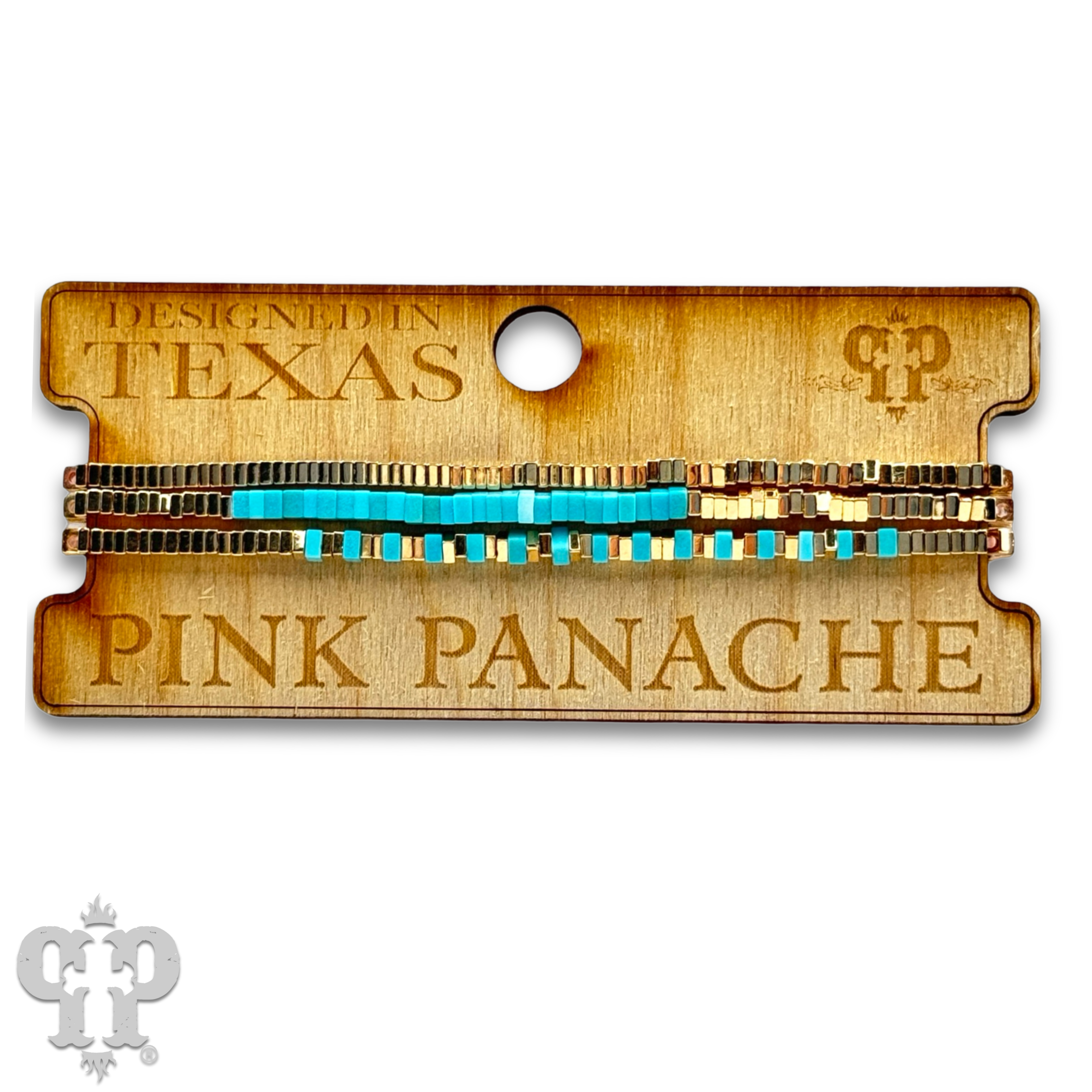 Gold and turquoise square bead bracelet-Bracelets-Pink Panache Brands-Stuffology - Where Vintage Meets Modern, A Boutique for Real Women in Crosbyton, TX