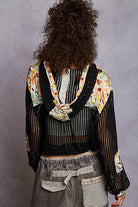 Vintage washed Black Floral Print Patch Crochet Jacket-Jackets-Pol Clothing-Stuffology - Where Vintage Meets Modern, A Boutique for Real Women in Crosbyton, TX