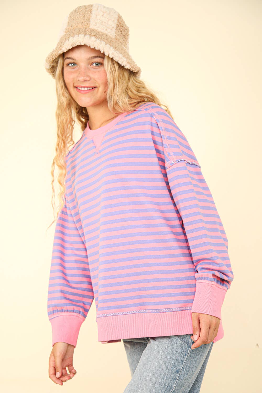 Stripe Comfy Casual Oversized Knit Top /Stuffology Boutique-SWEATSHIRT-VERY J-Stuffology - Where Vintage Meets Modern, A Boutique for Real Women in Crosbyton, TX