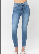 Judy Blue Mid Rise Stretchy Skinny Jeans - Medium Blue | Stuffology Boutique-Jeans-Judy Blue-Stuffology - Where Vintage Meets Modern, A Boutique for Real Women in Crosbyton, TX