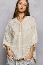 POL Clothing V-neck Short Sleeve Floral Embroidered Crochet Blouse Top-Crochet Top-Pol Clothing-Stuffology - Where Vintage Meets Modern, A Boutique for Real Women in Crosbyton, TX