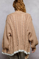 V neck lace trim solid acrylic sweater open cardigan top-Pol Clothing-Stuffology - Where Vintage Meets Modern, A Boutique for Real Women in Crosbyton, TX
