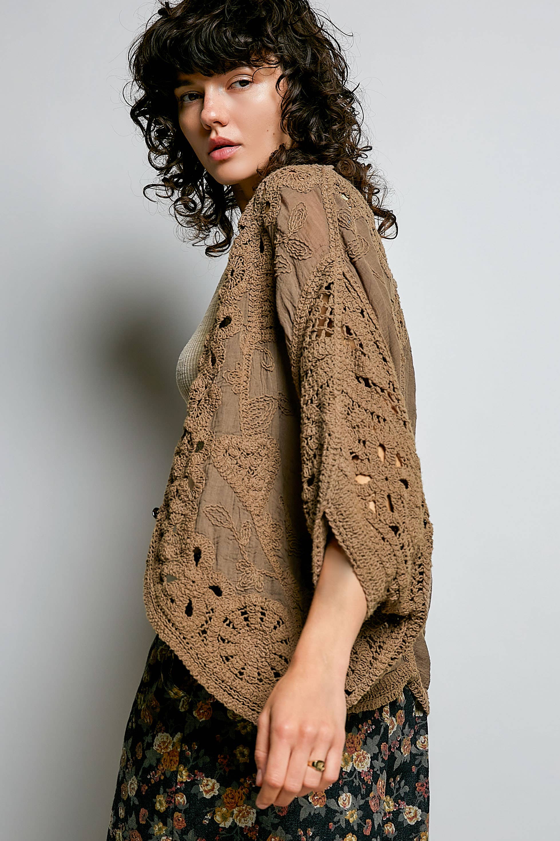 Batwing Sleeve Button Down Solid Crochet Cardigan Top-Pol Clothing-Stuffology - Where Vintage Meets Modern, A Boutique for Real Women in Crosbyton, TX