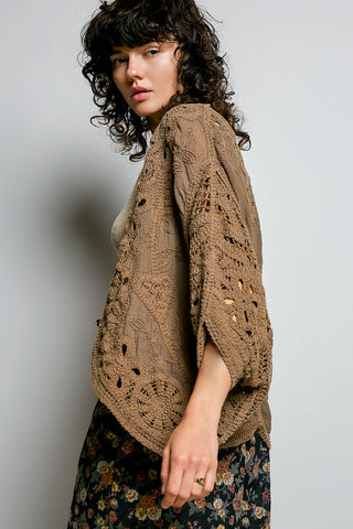 Batwing Sleeve Button Down Solid Crochet Cardigan Top-Pol Clothing-Stuffology - Where Vintage Meets Modern, A Boutique for Real Women in Crosbyton, TX