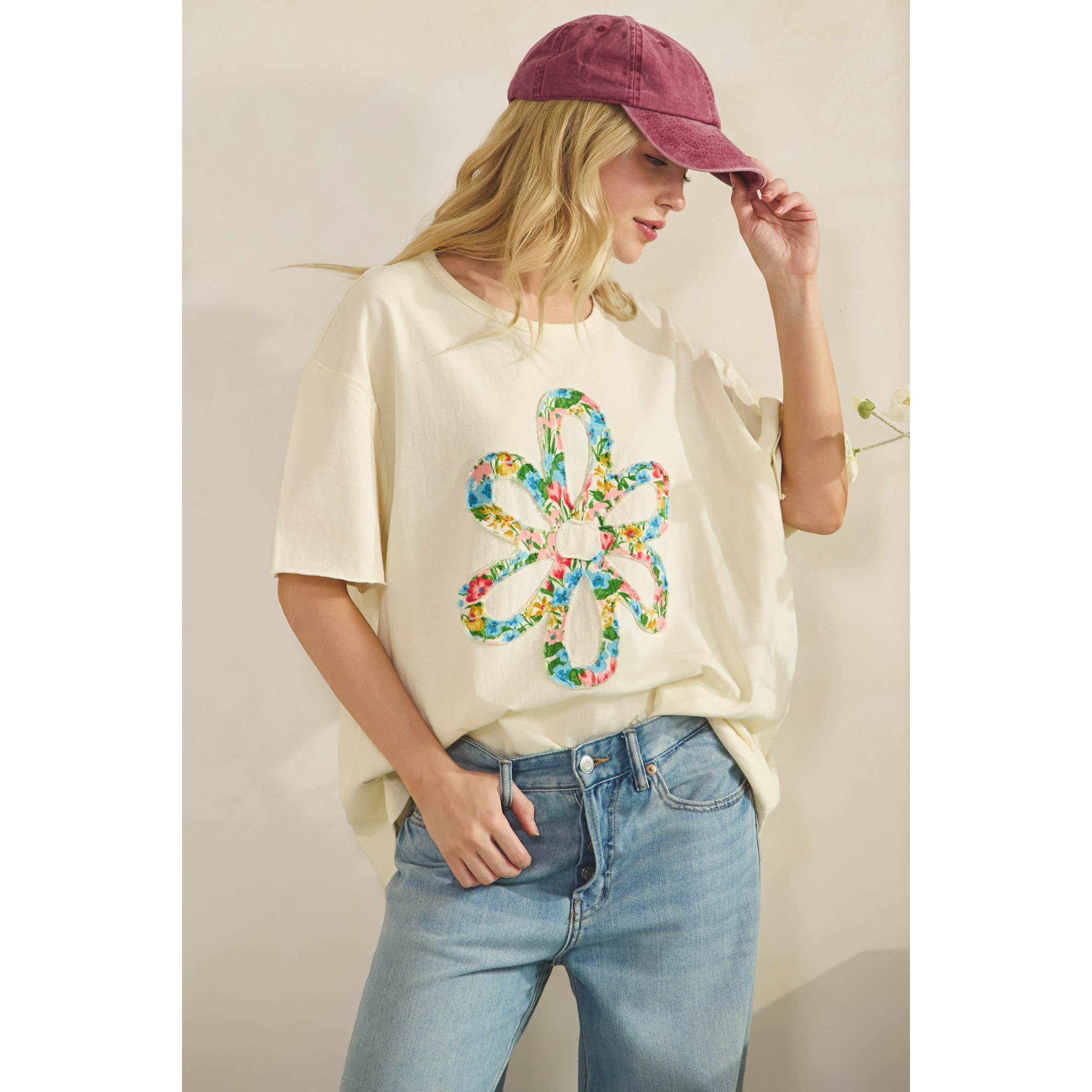 WILDFLOWER BLOOM PATCH TEE-Tees-Sage + Fig-Stuffology - Where Vintage Meets Modern, A Boutique for Real Women in Crosbyton, TX