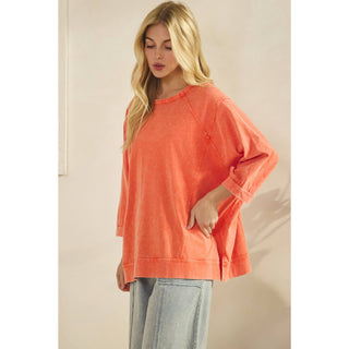 ORANGE MINERAL WASH OVERSIZE PUFF-SLEEVE PULLOVER TEE-TOP-Sage + Fig-Stuffology - Where Vintage Meets Modern, A Boutique for Real Women in Crosbyton, TX