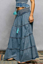 Boho Belle Tiered Denim Maxi Skirt-Skirts-Pol Clothing-Stuffology - Where Vintage Meets Modern, A Boutique for Real Women in Crosbyton, TX