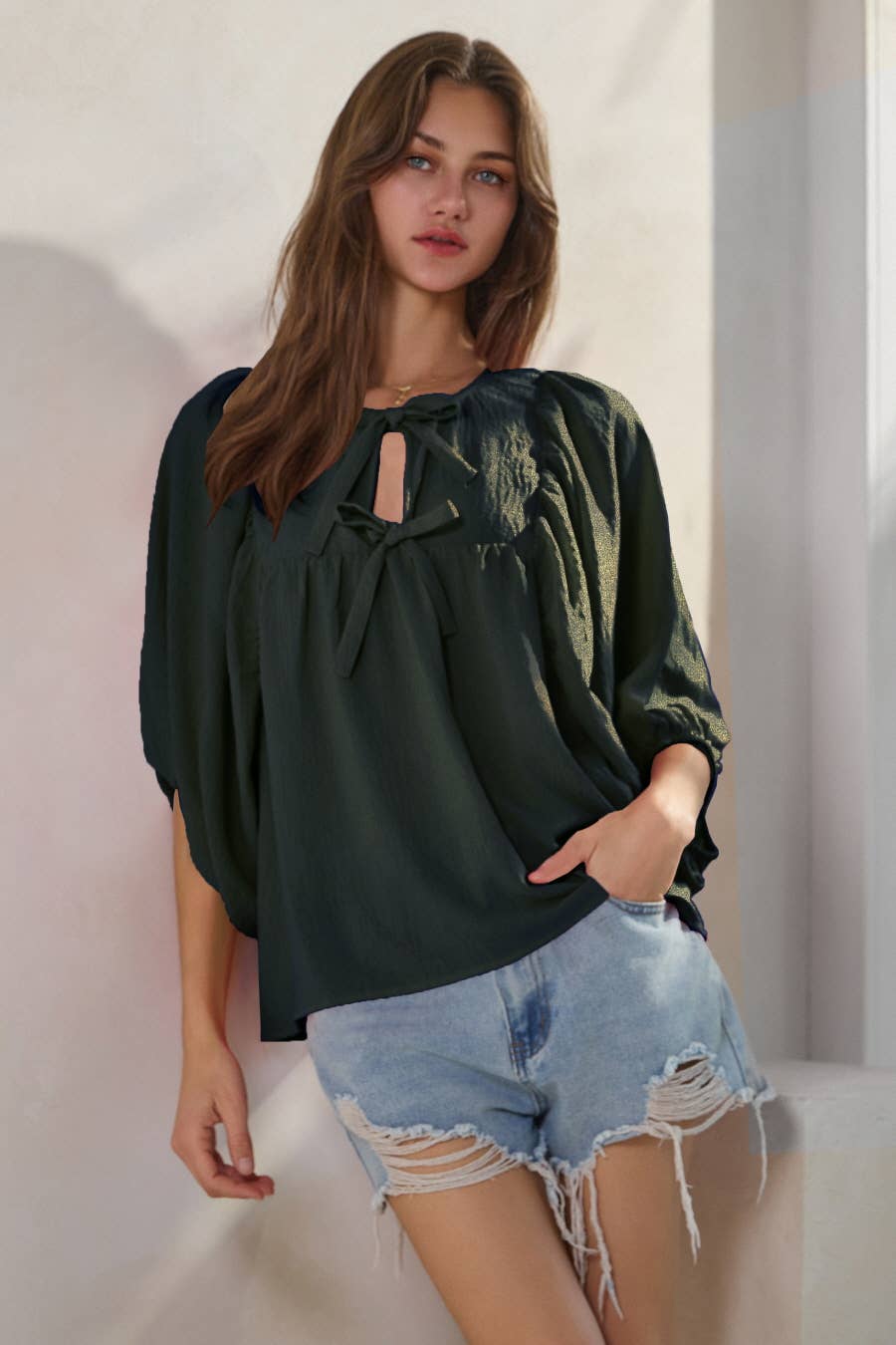 Solid Airflow Batwing 3/4 Sleeve Top-Tops-Oddi-Stuffology - Where Vintage Meets Modern, A Boutique for Real Women in Crosbyton, TX