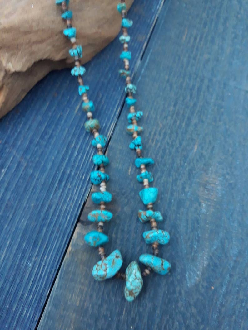 Handmade Turquoise Nugget Necklace with Seashell Heishi-Horse Spirit Studio-Stuffology - Where Vintage Meets Modern, A Boutique for Real Women in Crosbyton, TX