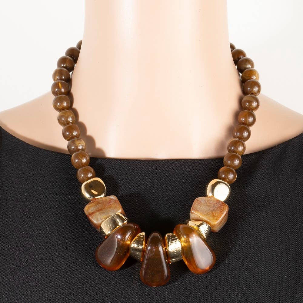 Gold Dipped Acrylic Chunky Beaded Statement Necklace-The Looks by Fame Accessories-Stuffology - Where Vintage Meets Modern, A Boutique for Real Women in Crosbyton, TX