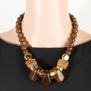 Gold Dipped Acrylic Chunky Beaded Statement Necklace-Necklaces-The Looks by Fame Accessories-Stuffology - Where Vintage Meets Modern, A Boutique for Real Women in Crosbyton, TX