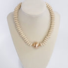 Wood Saucer Beads Short Statement Necklace Gold center Hot Pink Beige Turquoise-Necklaces-PennyLine inc-Stuffology - Where Vintage Meets Modern, A Boutique for Real Women in Crosbyton, TX