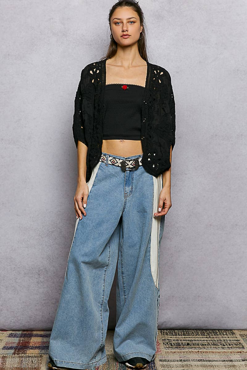 Batwing Sleeve Button Down Solid Crochet Cardigan Top-Pol Clothing-Stuffology - Where Vintage Meets Modern, A Boutique for Real Women in Crosbyton, TX