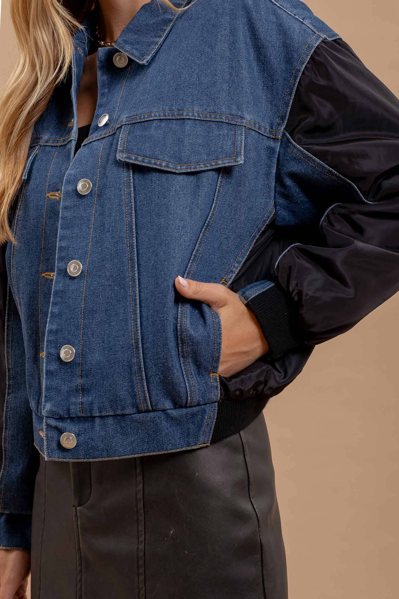 CONTRAST DROP SHOULDER DENIM JACKET-Denim Jacket-Blu Pepper-Stuffology - Where Vintage Meets Modern, A Boutique for Real Women in Crosbyton, TX