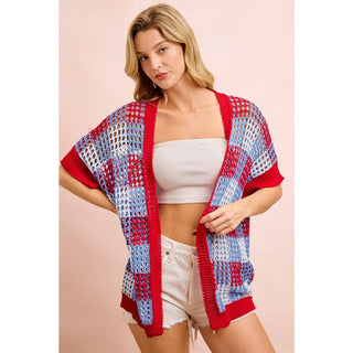 Checker Board Open Knit Cardigan-Cardigan-BiBi-Stuffology - Where Vintage Meets Modern, A Boutique for Real Women in Crosbyton, TX