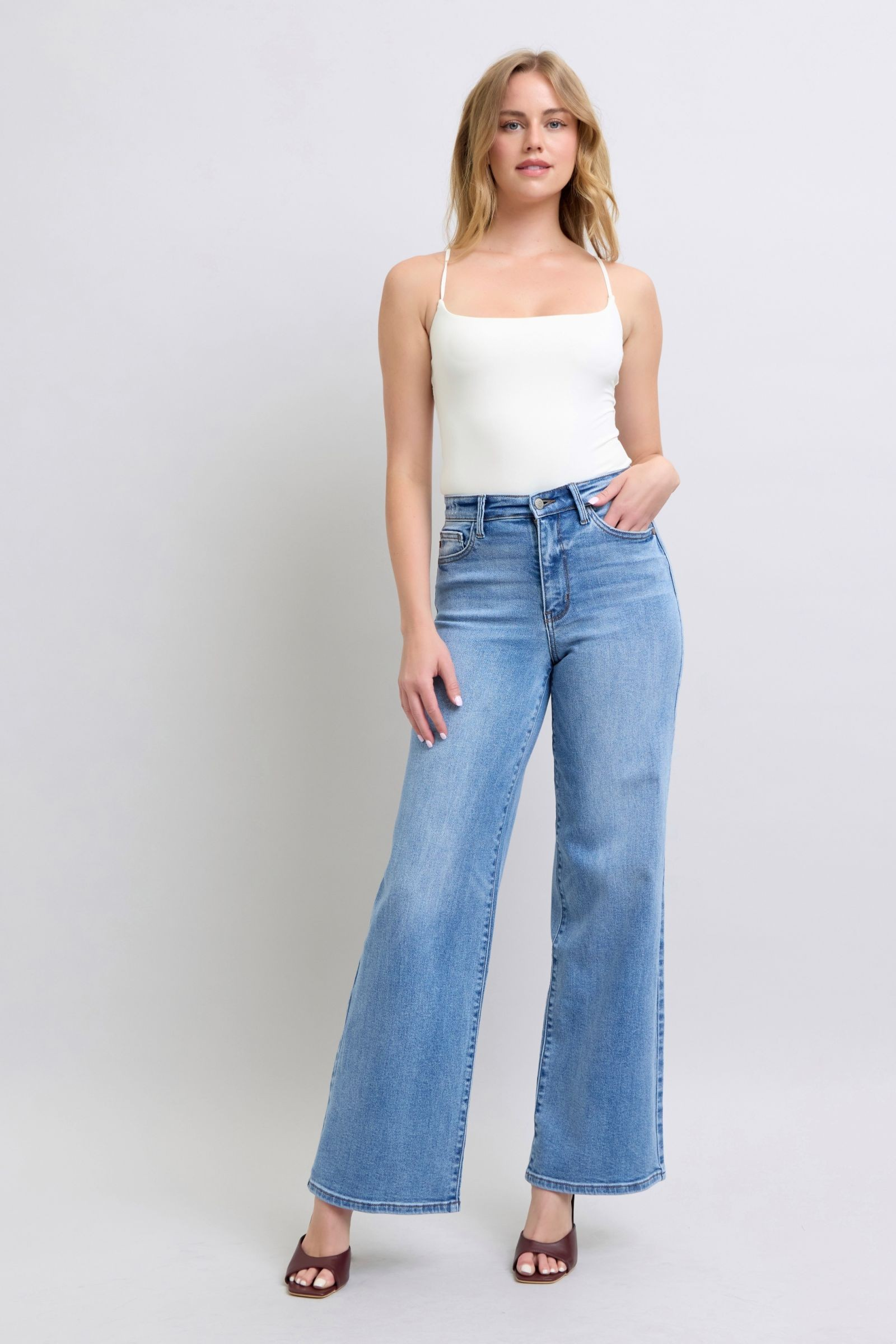 JUDY BLUE HIGH WAIST VINTAGE WASH RETRO WIDE LEG JEANS-Jeans-Judy Blue-Stuffology - Where Vintage Meets Modern, A Boutique for Real Women in Crosbyton, TX