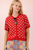 Polka Dot Button Down Knit Sweater Cardigan-Sweater Cardigan-VERY J-Stuffology - Where Vintage Meets Modern, A Boutique for Real Women in Crosbyton, TX