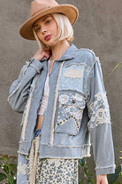 Long sleeve textured woven lace patchwork jacket-Pol Clothing-Stuffology - Where Vintage Meets Modern, A Boutique for Real Women in Crosbyton, TX