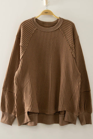 Waffle Patch Detail Pullover Top-Pullover Top-VERY J-Stuffology - Where Vintage Meets Modern, A Boutique for Real Women in Crosbyton, TX