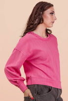Raw Edge Detail Oversized Textured Knit Top-Top-VERY J-Stuffology - Where Vintage Meets Modern, A Boutique for Real Women in Crosbyton, TX