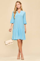 Shirred Tiered Relaxed 3/4 Sleeve Dress-Dresses-Dear Scarlett-Stuffology - Where Vintage Meets Modern, A Boutique for Real Women in Crosbyton, TX