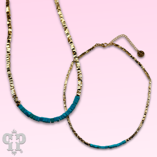 Gold and turquoise layering necklace-Necklaces-Pink Panache Brands-Stuffology - Where Vintage Meets Modern, A Boutique for Real Women in Crosbyton, TX