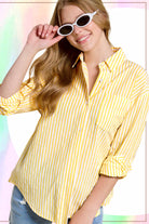 Collared Contrast Stripe Button Down Shirt-La Miel-Stuffology - Where Vintage Meets Modern, A Boutique for Real Women in Crosbyton, TX