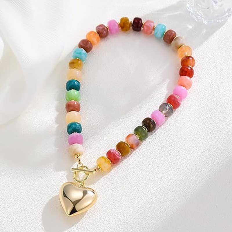 MULTI BEADED HEART CHARM TOGGLE NECKLACE | 40NK9700-JOSSLYN by wall to wall-Stuffology - Where Vintage Meets Modern, A Boutique for Real Women in Crosbyton, TX