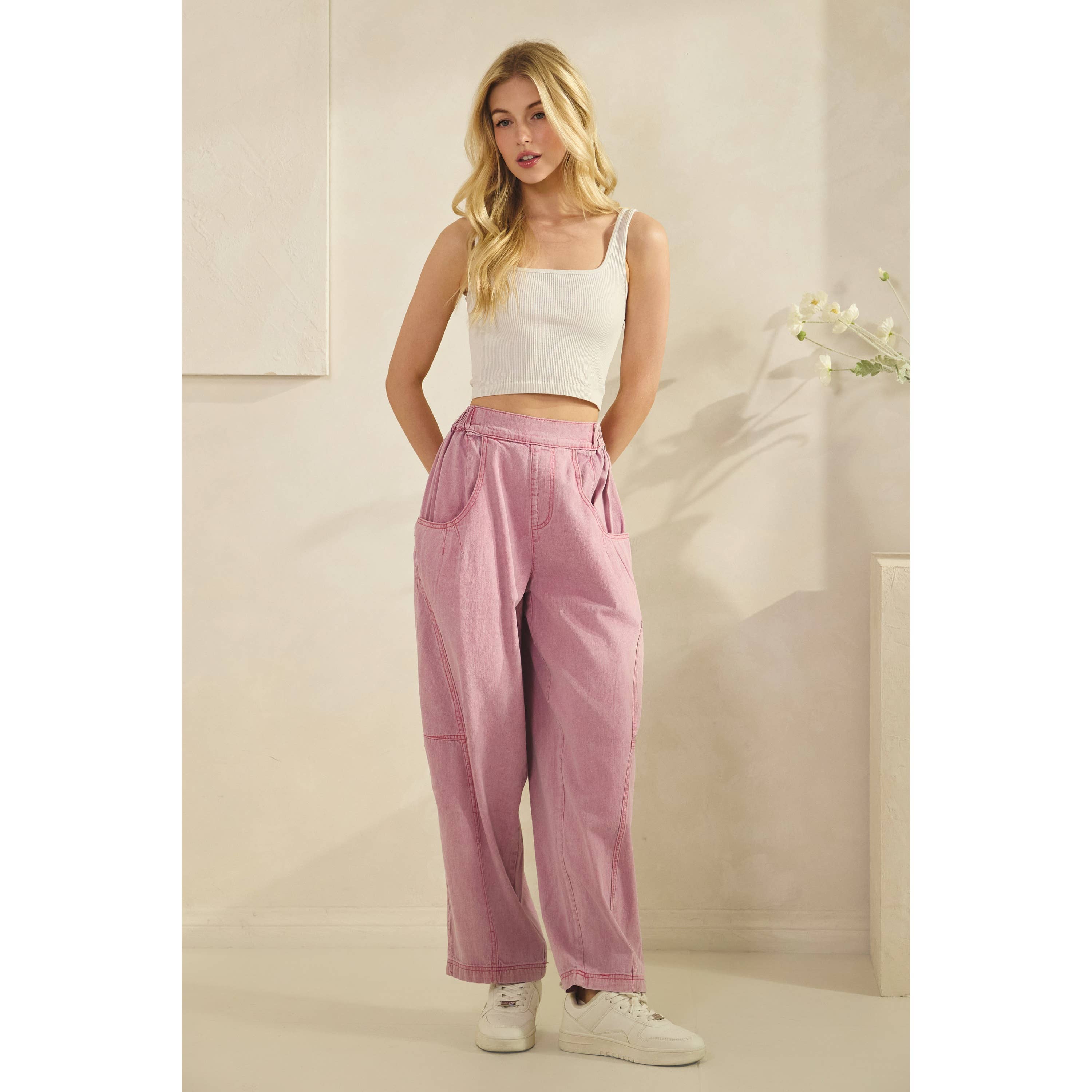 Acid Wash Wide Leg Pink Denim Pants-Pants-Sage + Fig-Stuffology - Where Vintage Meets Modern, A Boutique for Real Women in Crosbyton, TX