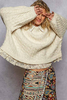 Collar neck double gauze crochet patch solid sweater top - POL Clothing-Sweaters-Pol Clothing-Stuffology - Where Vintage Meets Modern, A Boutique for Real Women in Crosbyton, TX