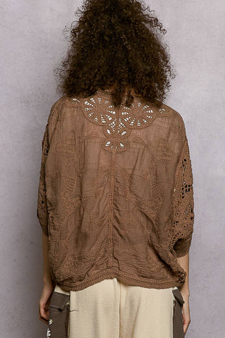 Batwing Sleeve Button Down Solid Crochet Cardigan Top-Pol Clothing-Stuffology - Where Vintage Meets Modern, A Boutique for Real Women in Crosbyton, TX