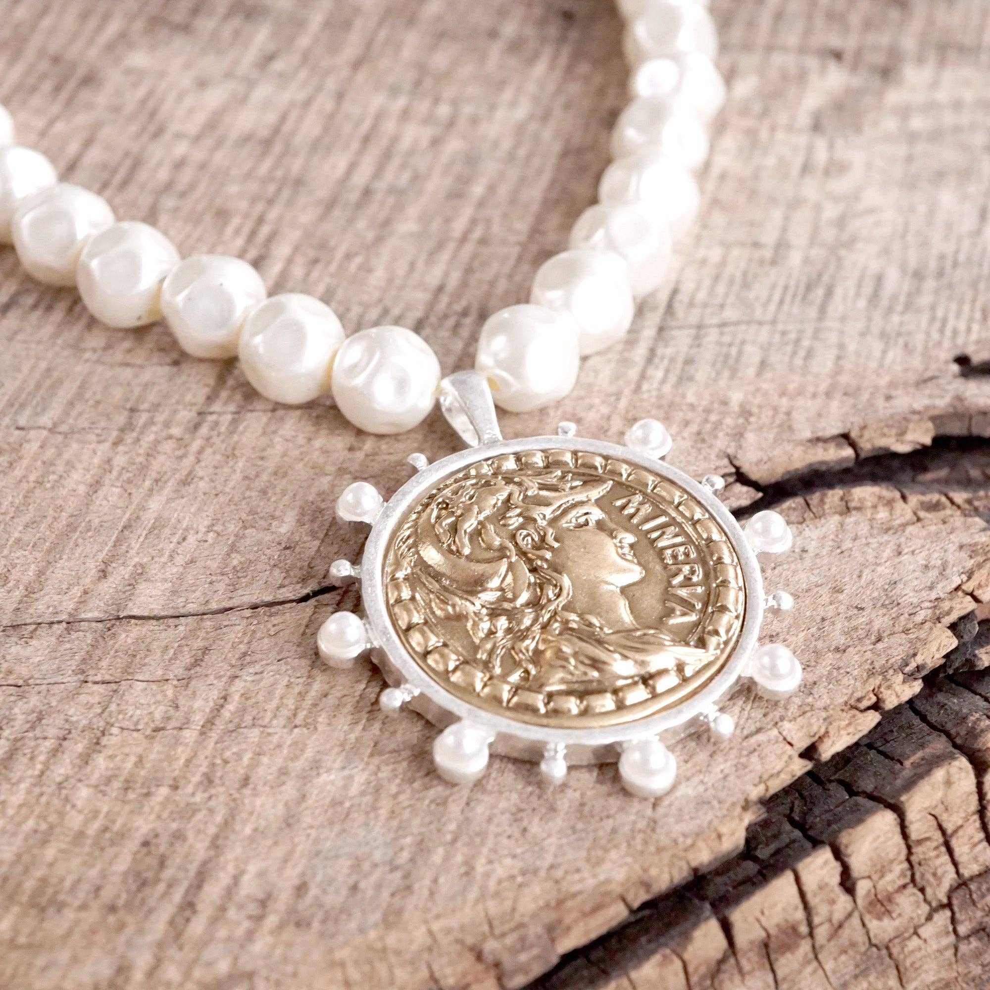 Boho Coin and Pearl Statement Necklace – Gold and Silver Tone-necklace-PennyLine inc-Stuffology - Where Vintage Meets Modern, A Boutique for Real Women in Crosbyton, TX