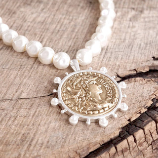 Boho Coin and Pearl Statement Necklace – Gold and Silver Tone-necklace-PennyLine inc-Stuffology - Where Vintage Meets Modern, A Boutique for Real Women in Crosbyton, TX
